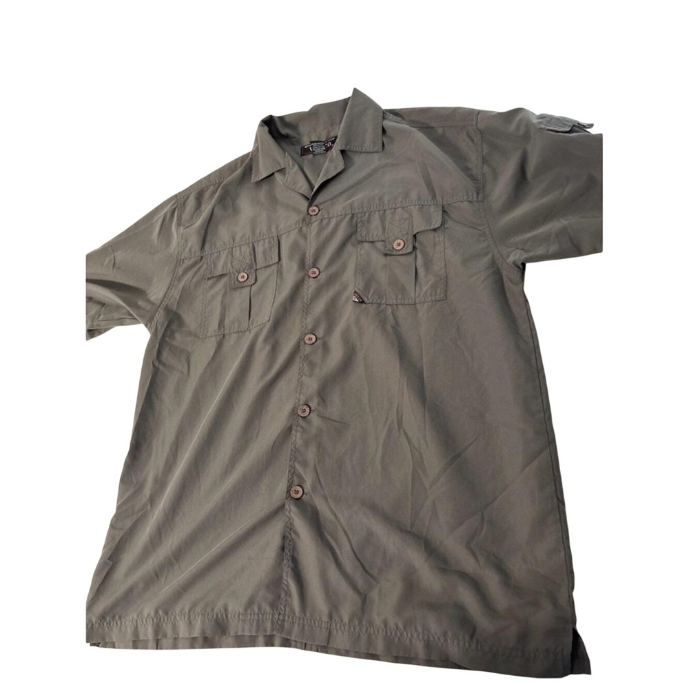 Veezo Authentic Wear Mens Large Charcoal Gray Short Sleeve Button Shirt Utility
